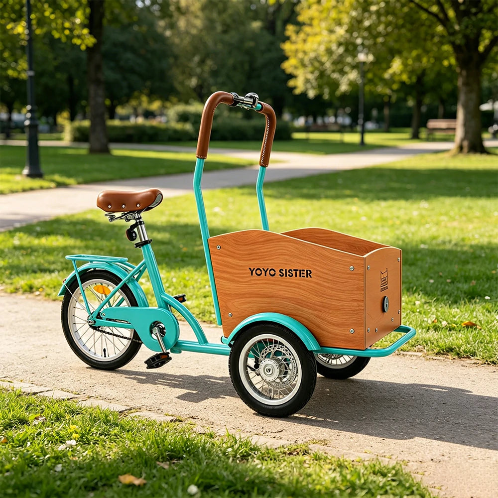 VOLTUS Adult Pet Tricycle Front Wood-Grain Cargo Box 105kg Capacity Pet Outings & Daily Cargo - Green