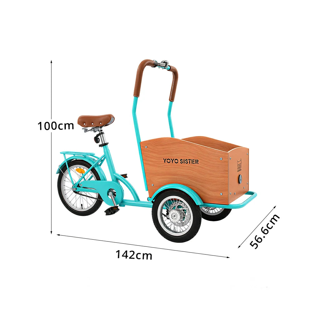 VOLTUS Adult Pet Tricycle Front Wood-Grain Cargo Box 105kg Capacity Pet Outings & Daily Cargo - Green
