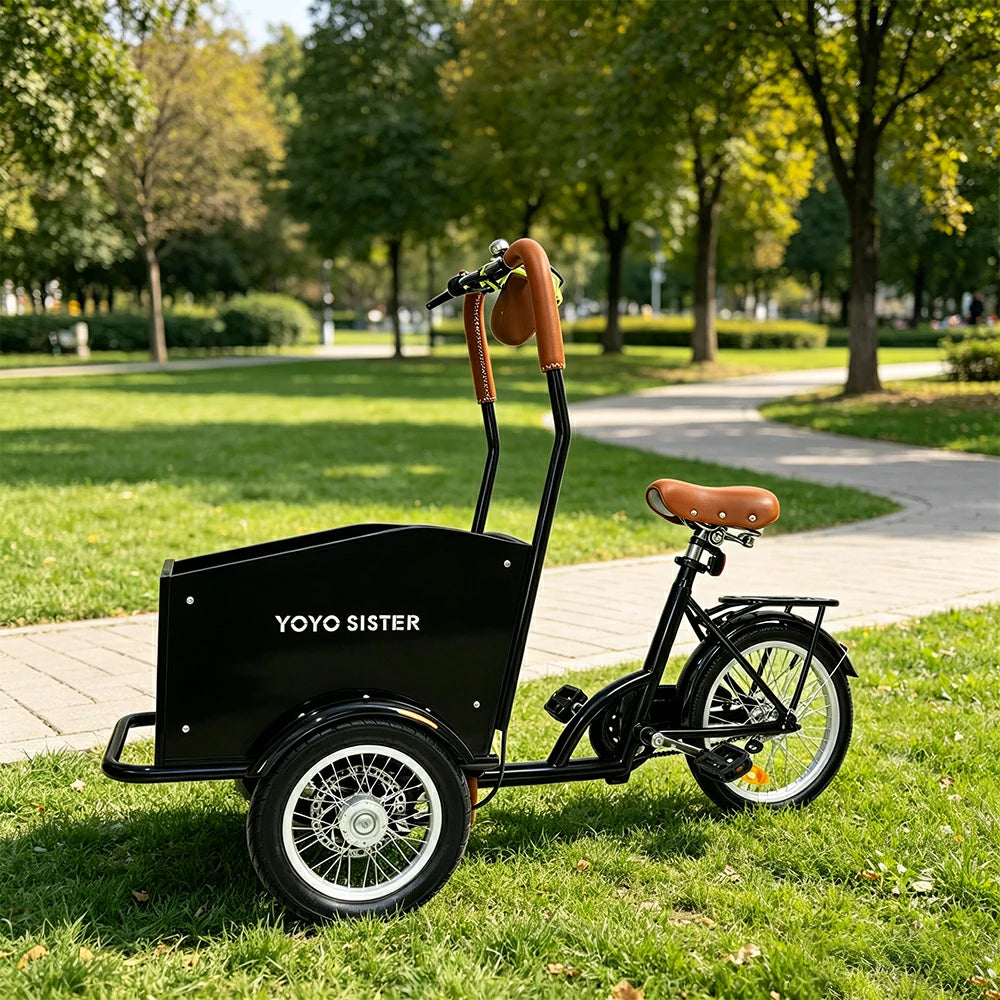VOLTUS Adult Pet Tricycle Front Wood-Grain Cargo Box 105kg Capacity Pet Outings & Daily Cargo - Black