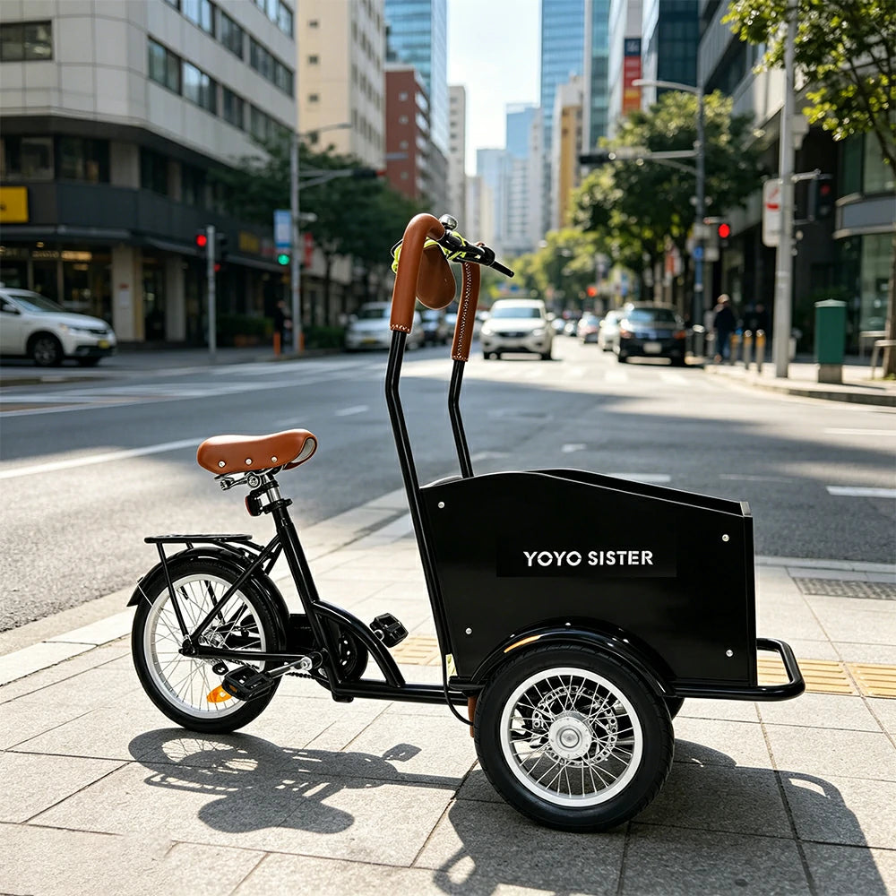 VOLTUS Adult Pet Tricycle Front Wood-Grain Cargo Box 105kg Capacity Pet Outings & Daily Cargo - Black