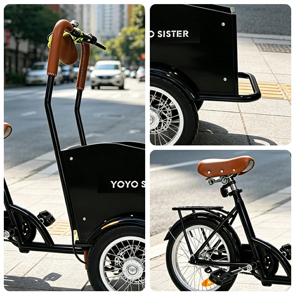 VOLTUS Adult Pet Tricycle Front Wood-Grain Cargo Box 105kg Capacity Pet Outings & Daily Cargo - Black