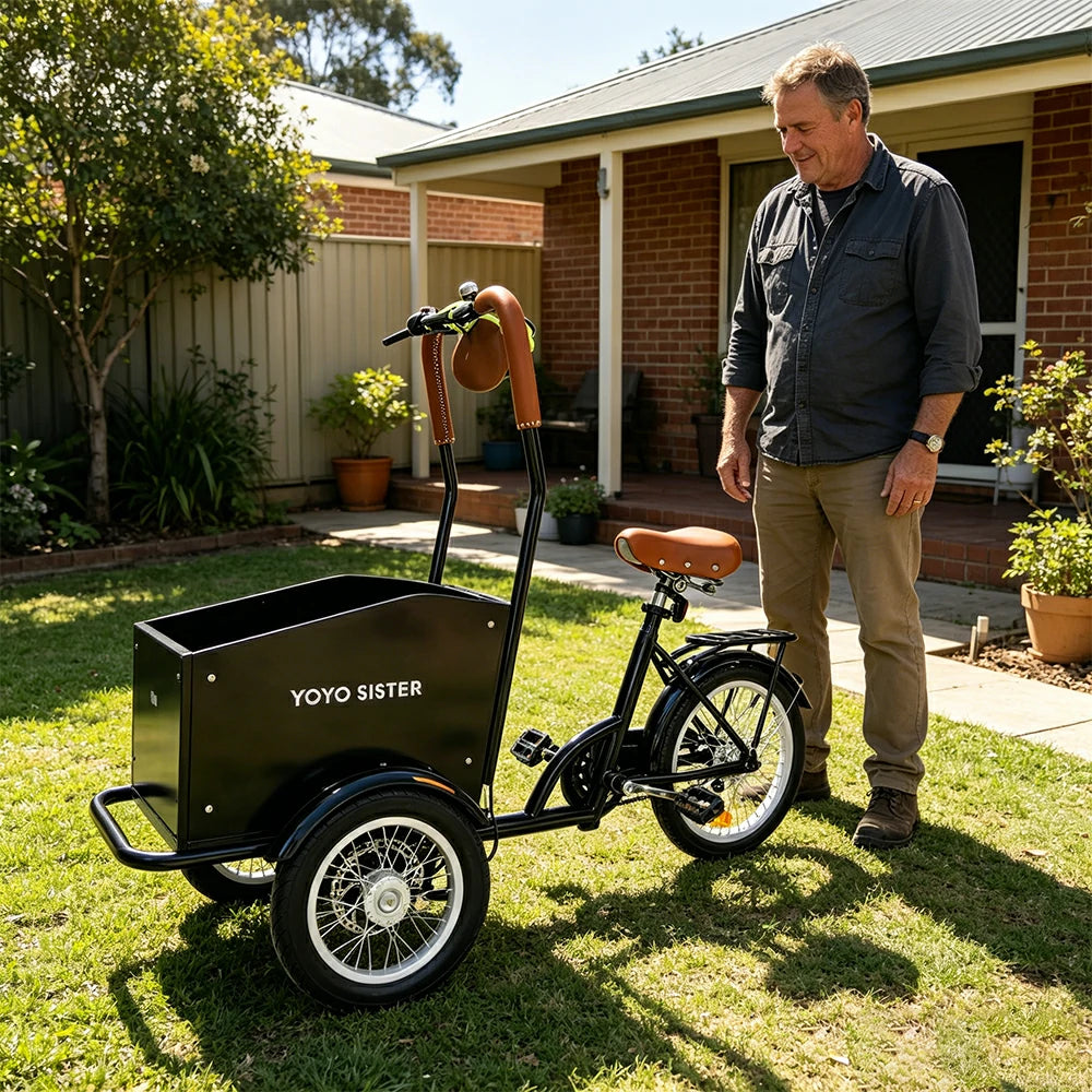 VOLTUS Adult Pet Tricycle Front Wood-Grain Cargo Box 105kg Capacity Pet Outings & Daily Cargo - Black