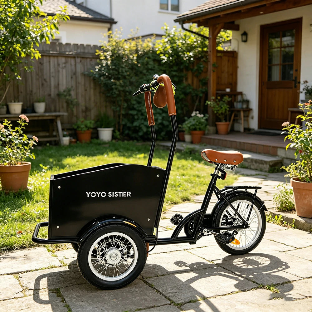 VOLTUS Adult Pet Tricycle Front Wood-Grain Cargo Box 105kg Capacity Pet Outings & Daily Cargo - Black