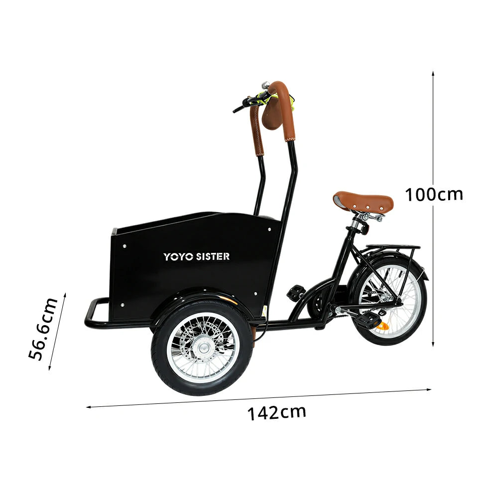 VOLTUS Adult Pet Tricycle Front Wood-Grain Cargo Box 105kg Capacity Pet Outings & Daily Cargo - Black