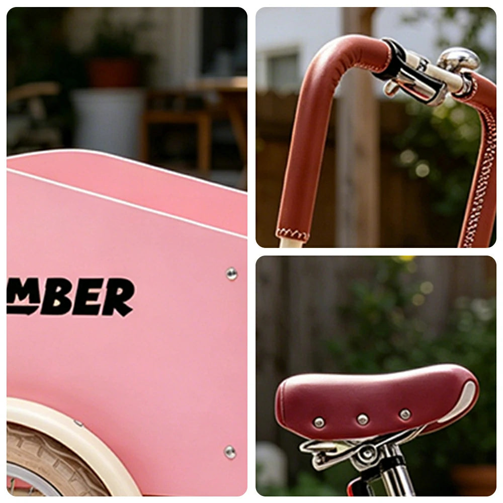 VOLTUS Upgraded Adult Pet Tricycle Front Wood-Grain Cargo Box 105kg Capacity Pet Outings & Daily Cargo - Light Pink