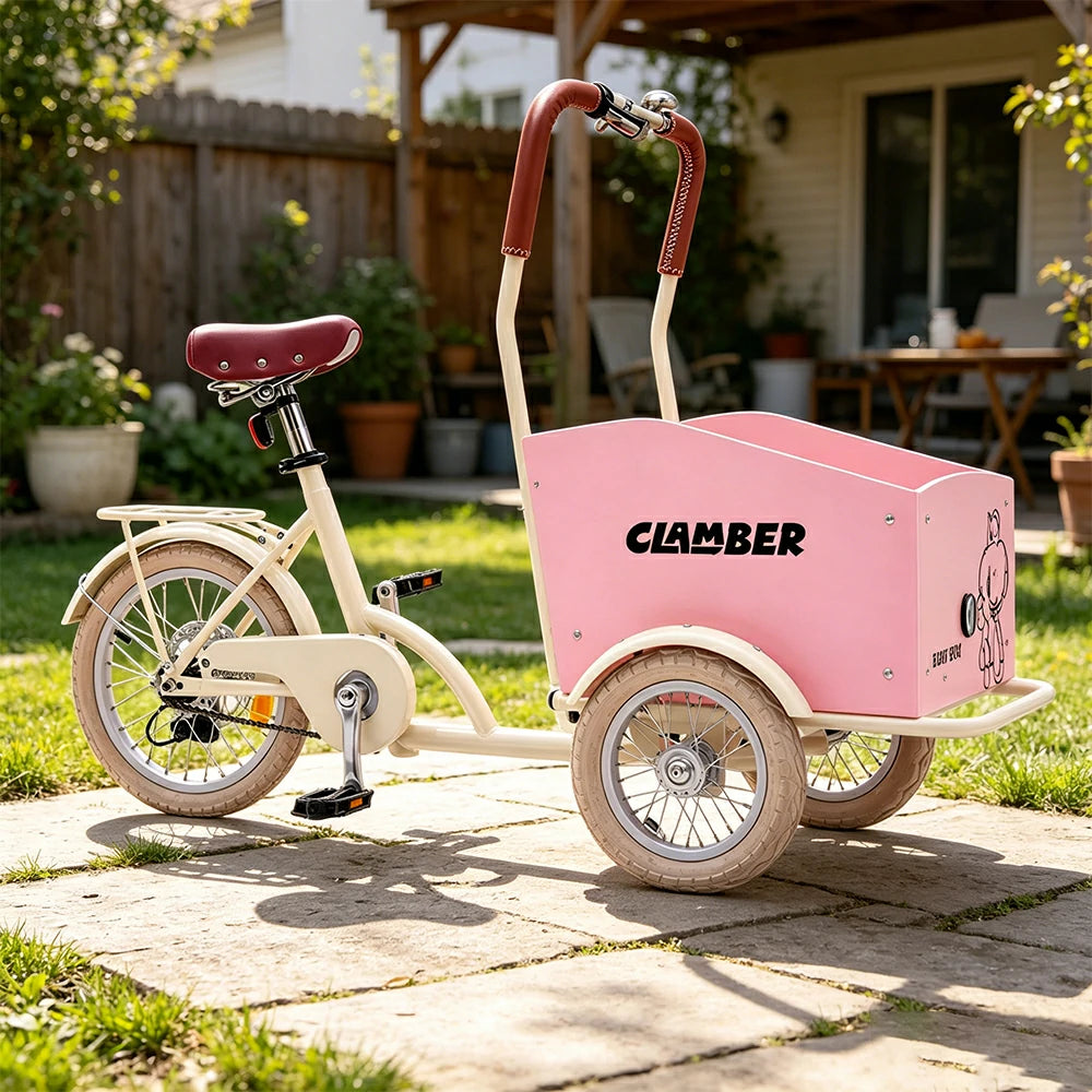 VOLTUS Upgraded Adult Pet Tricycle Front Wood-Grain Cargo Box 105kg Capacity Pet Outings & Daily Cargo - Light Pink