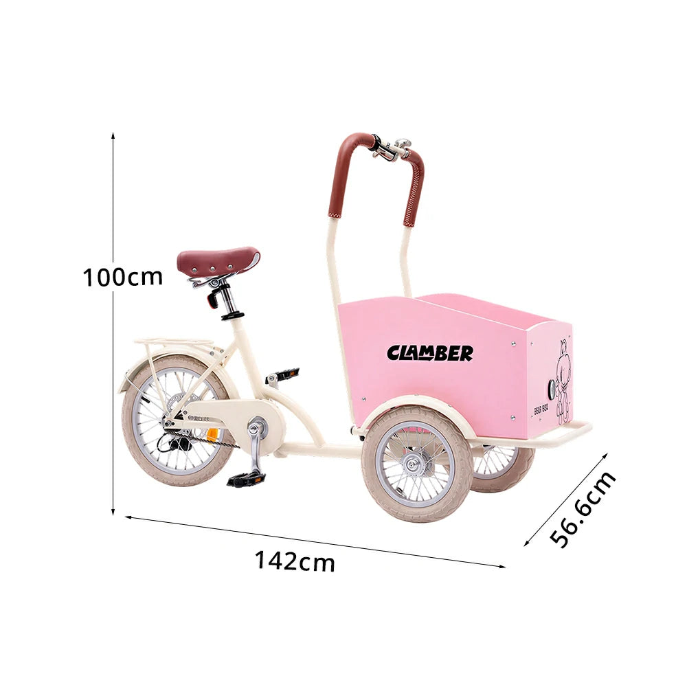 VOLTUS Upgraded Adult Pet Tricycle Front Wood-Grain Cargo Box 105kg Capacity Pet Outings & Daily Cargo - Light Pink