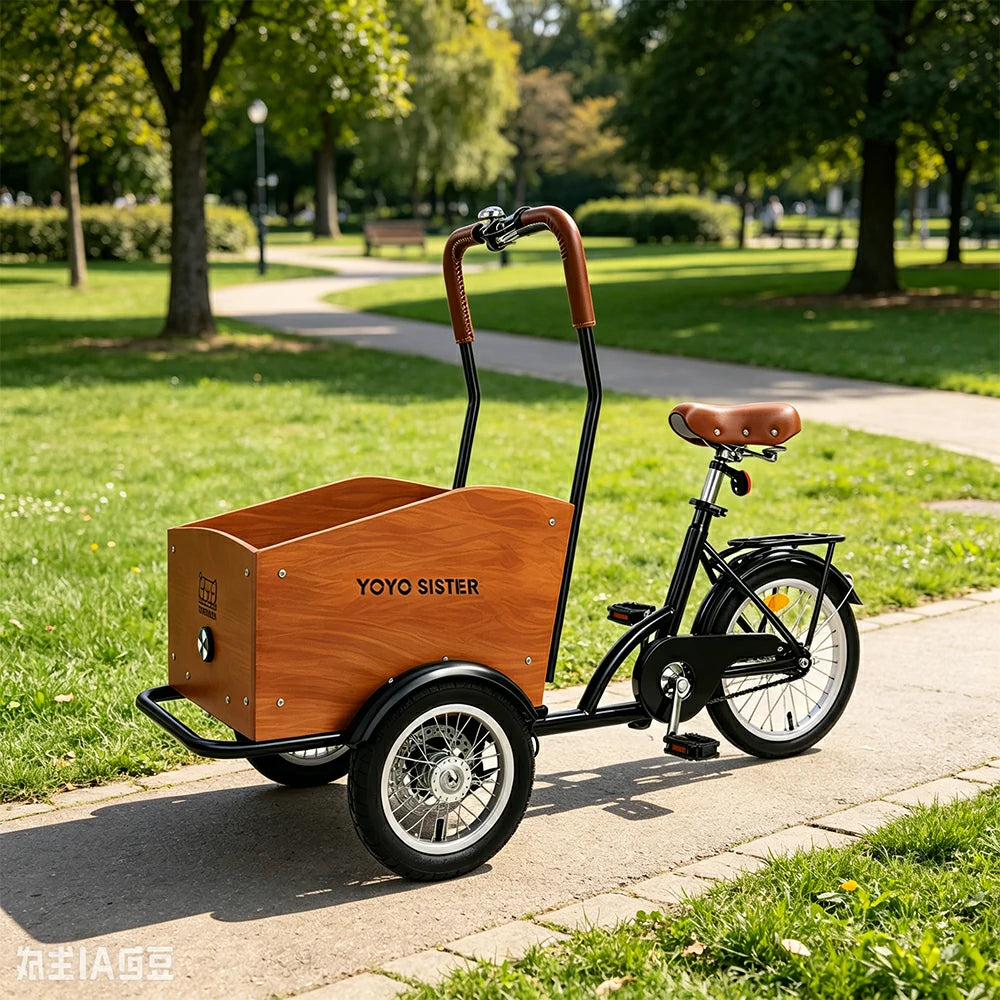 VOLTUS Upgraded Adult Pet Tricycle Front Wood-Grain Cargo Box 105kg Capacity Pet Outings & Daily Cargo - Black
