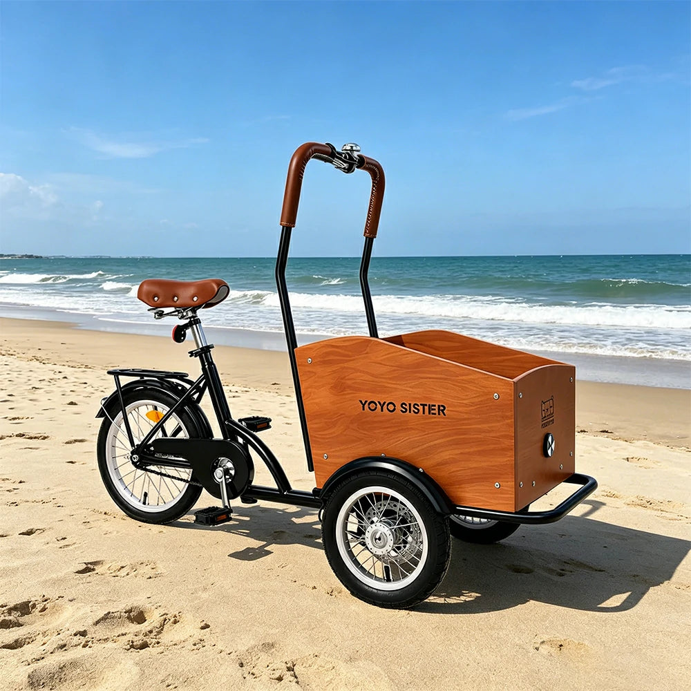 VOLTUS Upgraded Adult Pet Tricycle Front Wood-Grain Cargo Box 105kg Capacity Pet Outings & Daily Cargo - Black