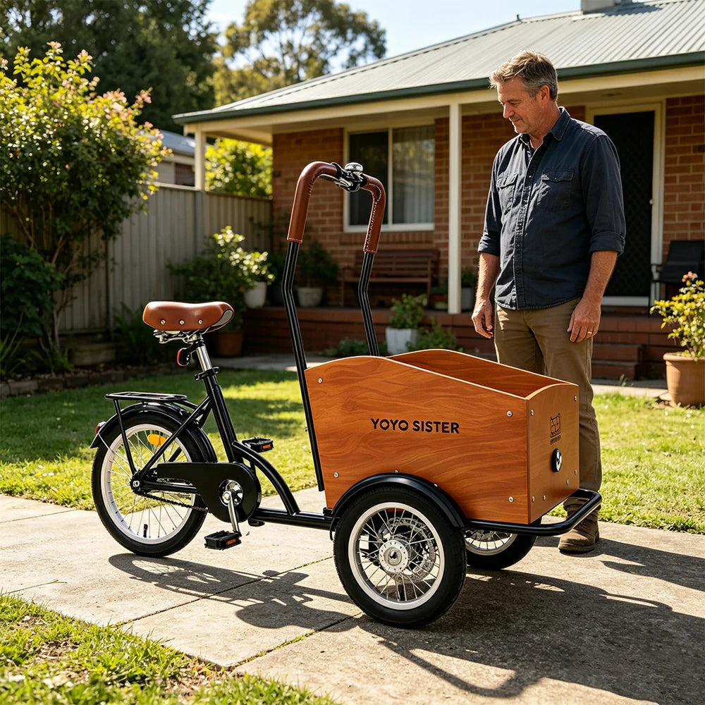 VOLTUS Upgraded Adult Pet Tricycle Front Wood-Grain Cargo Box 105kg Capacity Pet Outings & Daily Cargo - Black