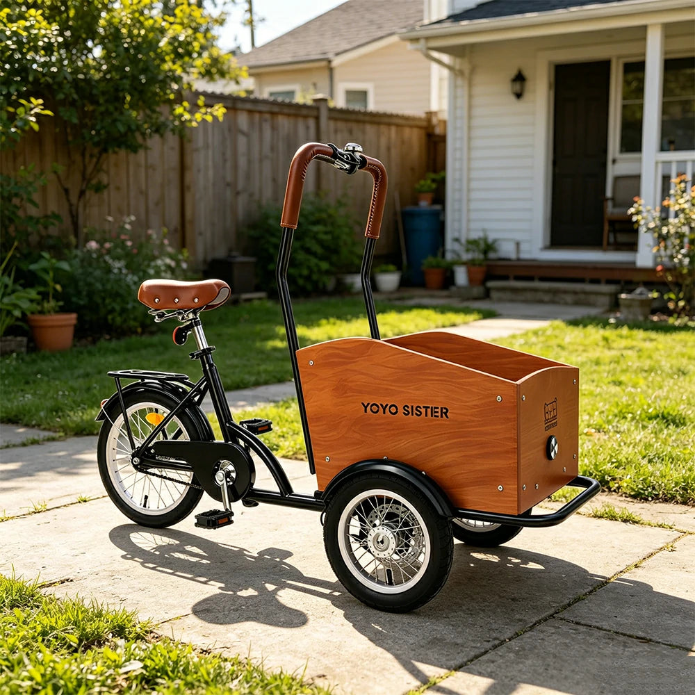 VOLTUS Upgraded Adult Pet Tricycle Front Wood-Grain Cargo Box 105kg Capacity Pet Outings & Daily Cargo - Black