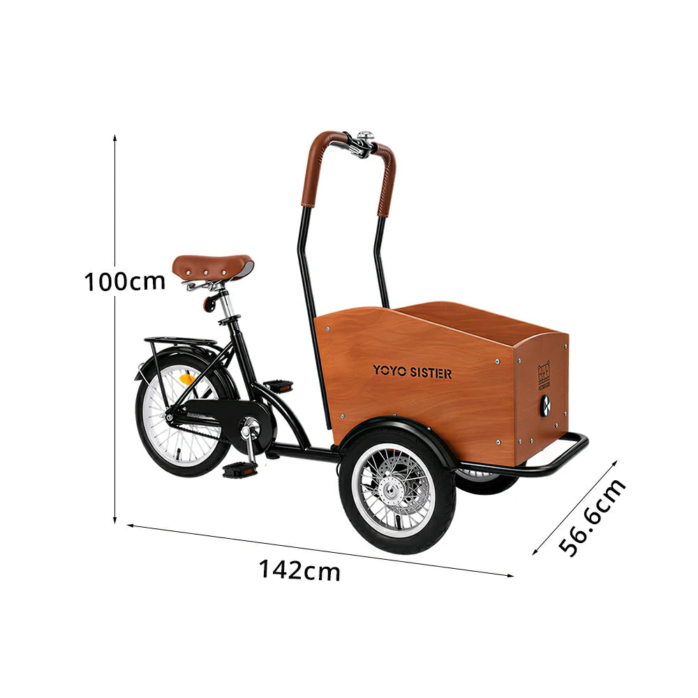 VOLTUS Upgraded Adult Pet Tricycle Front Wood-Grain Cargo Box 105kg Capacity Pet Outings & Daily Cargo - Black