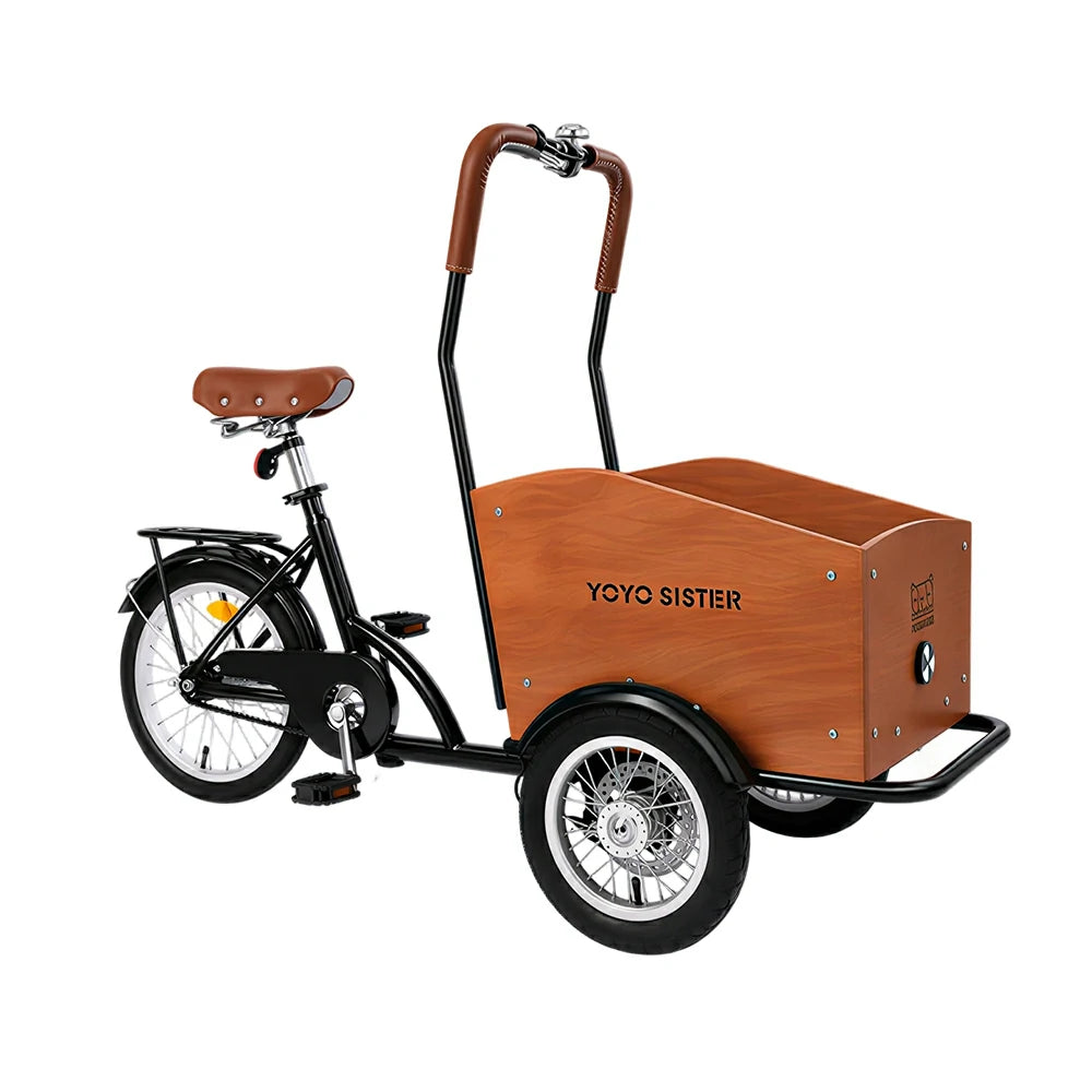 VOLTUS Upgraded Adult Pet Tricycle Front Wood-Grain Cargo Box 105kg Capacity Pet Outings & Daily Cargo - Black