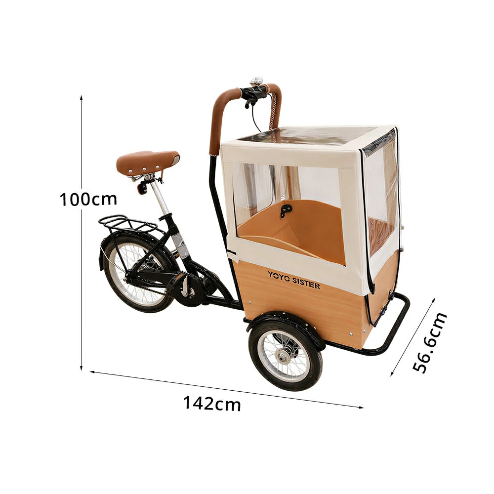 VOLTUS Upgraded Adult Pet Tricycle Canopy Front Cargo Box 105kg Capacity Pet Outings & Daily Cargo - Black