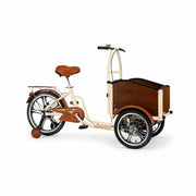 VOLTUS Front Cargo Tricycle - 3 Wheel Bike with Large Wood-Look Cargo Box & Disc Brakes - 160cm for Kids, Pets & Shopping - Beige & Brown