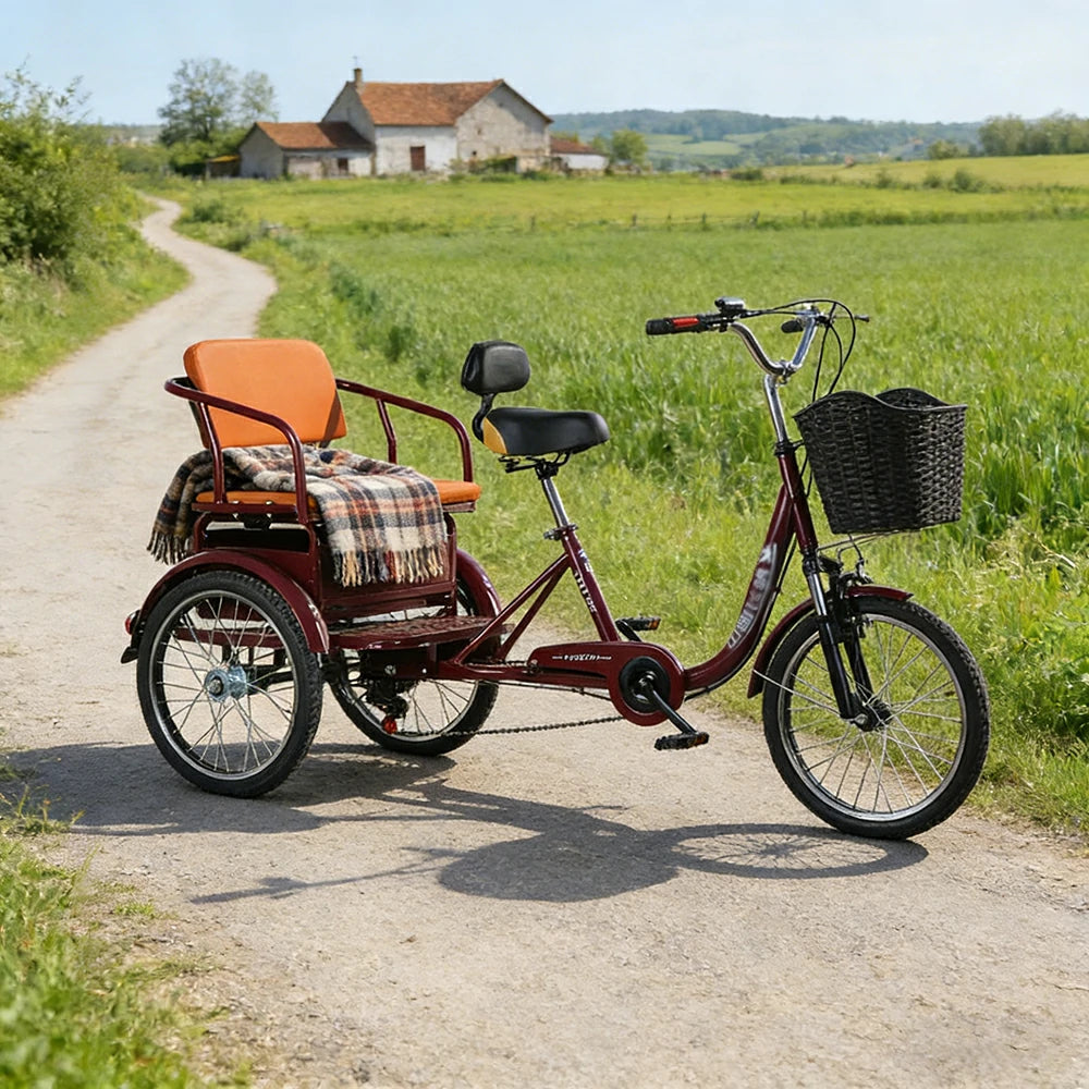 VOLTUS 20" Tricycle with Dual Suspension, Hydraulic Brakes, High Carbon Steel Frame, Ergonomic Vintage Design for Comfort and Stability - Wine