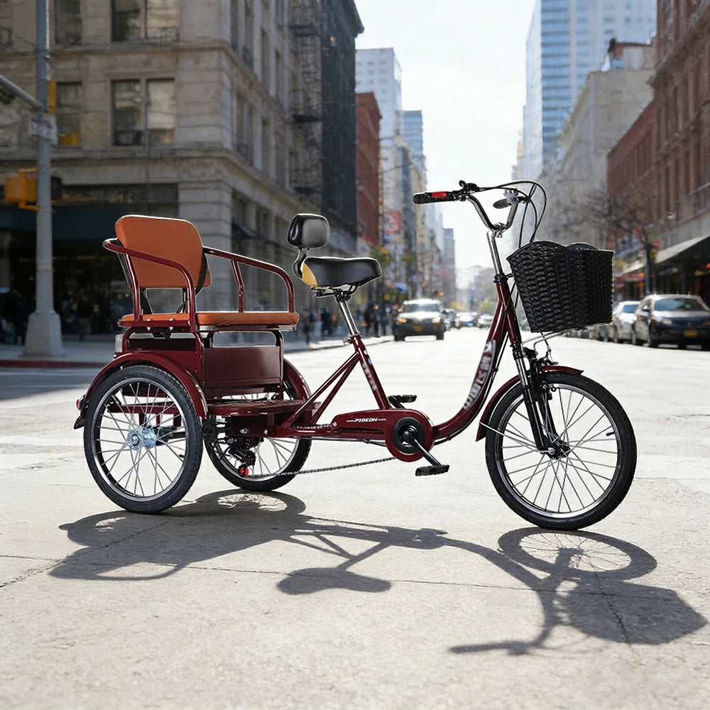 VOLTUS 20" Tricycle with Dual Suspension, Hydraulic Brakes, High Carbon Steel Frame, Ergonomic Vintage Design for Comfort and Stability - Wine