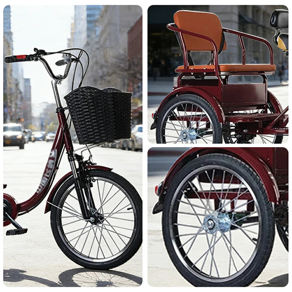 VOLTUS 20" Tricycle with Dual Suspension, Hydraulic Brakes, High Carbon Steel Frame, Ergonomic Vintage Design for Comfort and Stability - Wine
