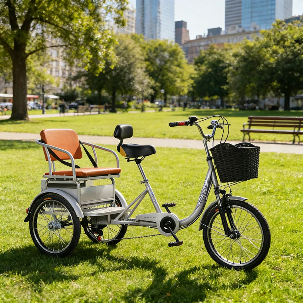 VOLTUS 20" Tricycle with Dual Suspension, Hydraulic Brakes, High Carbon Steel Frame, Ergonomic Vintage Design for Comfort and Stability - Silver