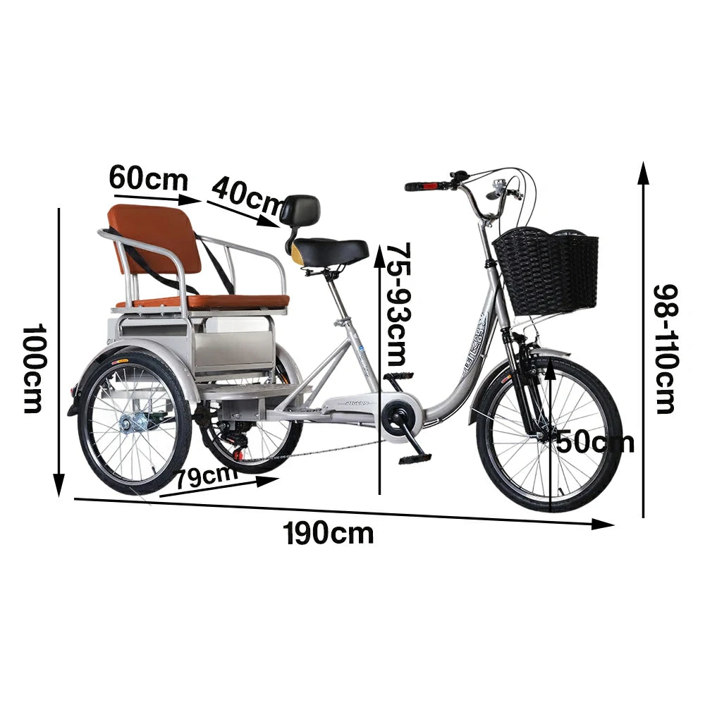 VOLTUS 20" Tricycle with Dual Suspension, Hydraulic Brakes, High Carbon Steel Frame, Ergonomic Vintage Design for Comfort and Stability - Silver
