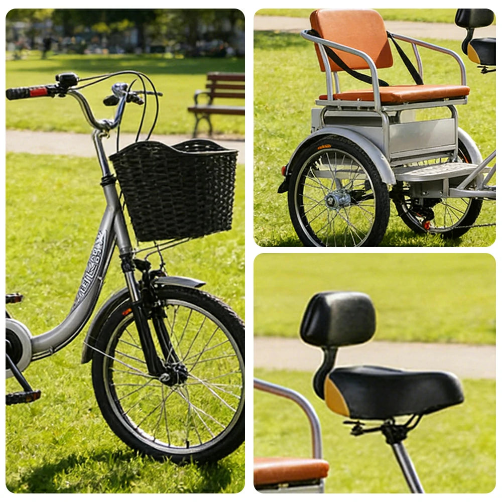 VOLTUS 20" Tricycle with Dual Suspension, Hydraulic Brakes, High Carbon Steel Frame, Ergonomic Vintage Design for Comfort and Stability - Silver