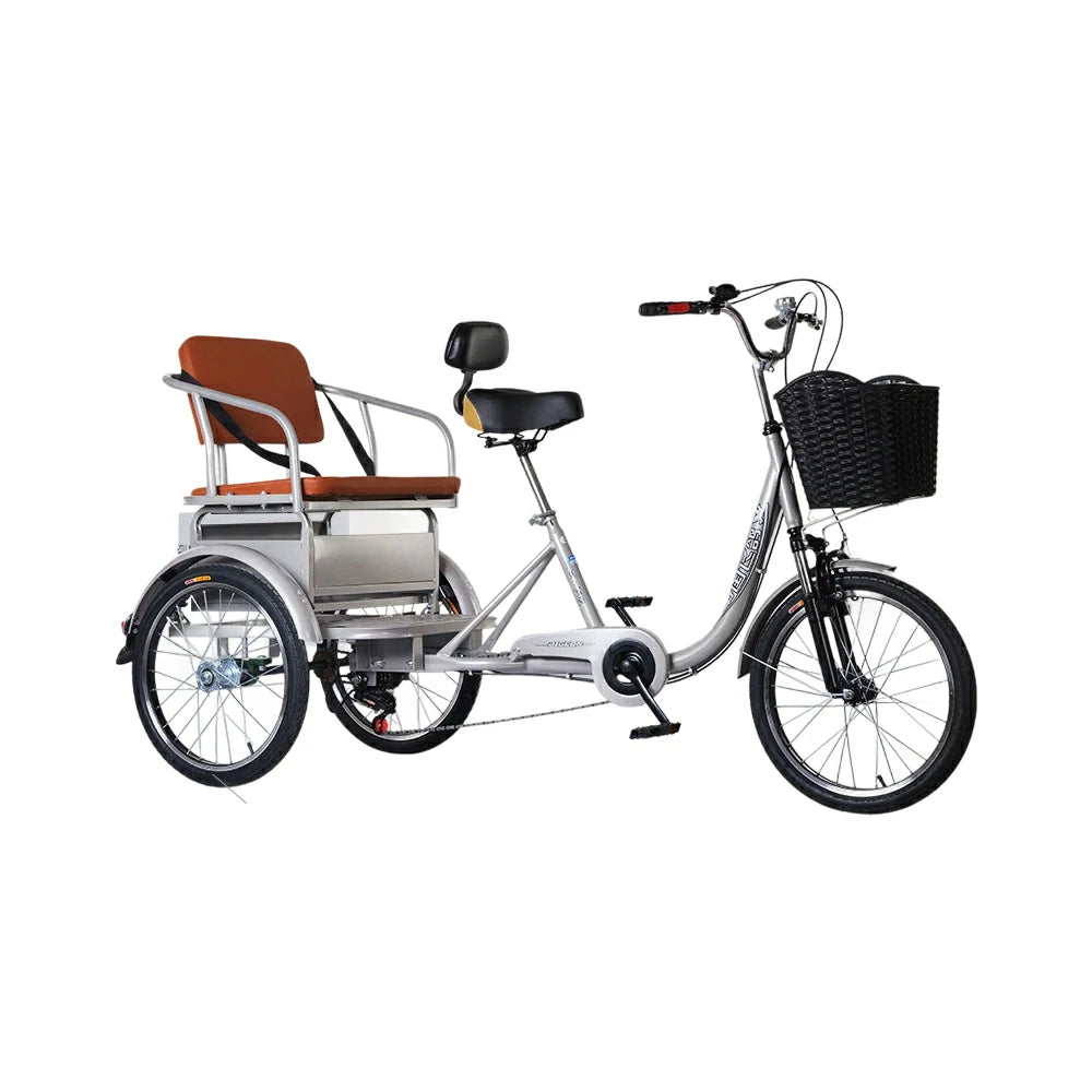 VOLTUS 20" Tricycle with Dual Suspension, Hydraulic Brakes, High Carbon Steel Frame, Ergonomic Vintage Design for Comfort and Stability - Silver