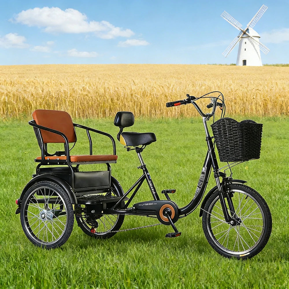 VOLTUS 20" Tricycle with Dual Suspension, Hydraulic Brakes, High Carbon Steel Frame, Ergonomic Vintage Design for Comfort and Stability - Black