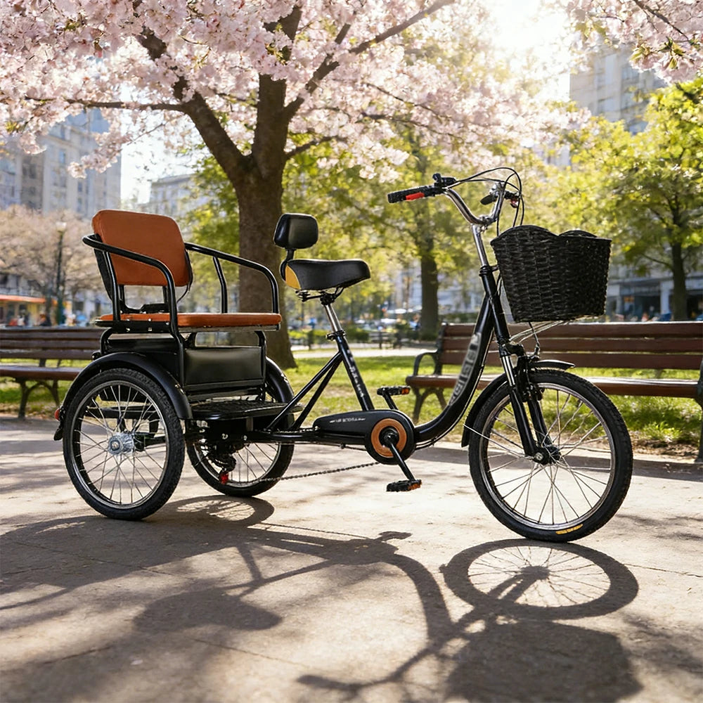 VOLTUS 20" Tricycle with Dual Suspension, Hydraulic Brakes, High Carbon Steel Frame, Ergonomic Vintage Design for Comfort and Stability - Black