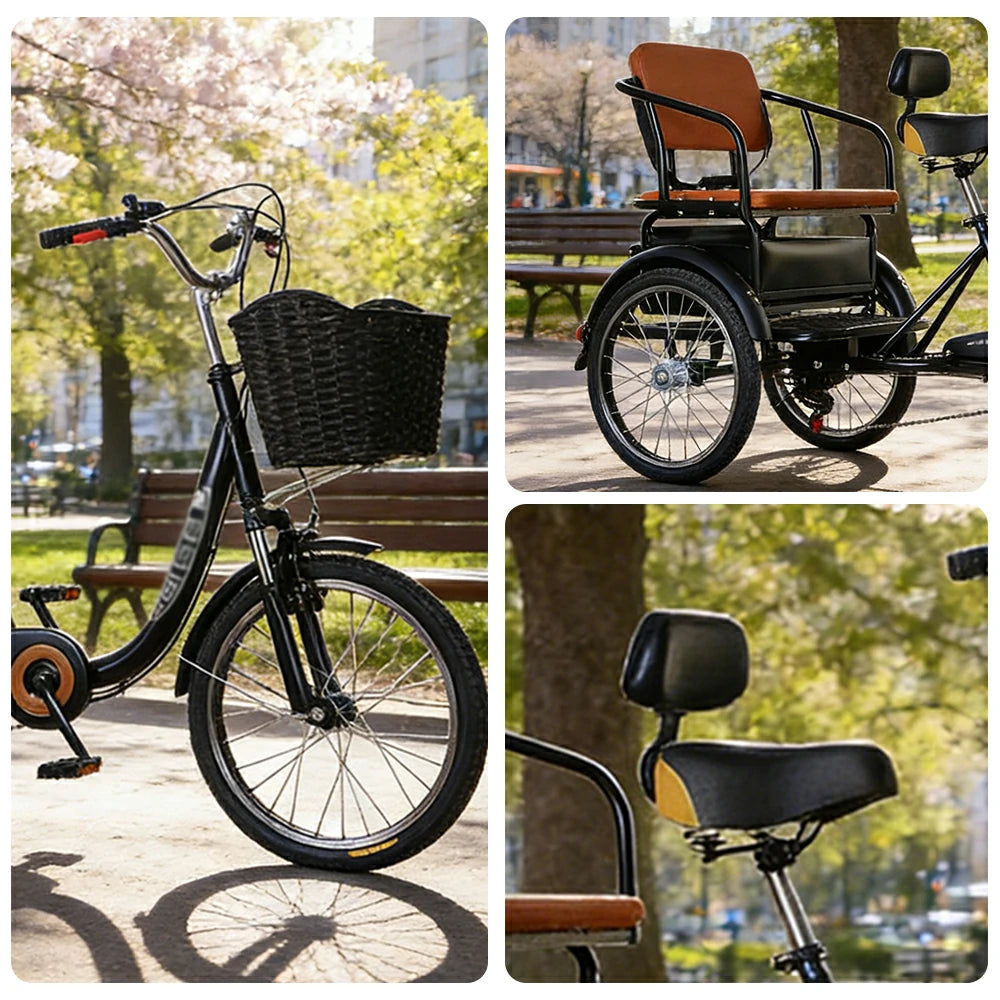 VOLTUS 20" Tricycle with Dual Suspension, Hydraulic Brakes, High Carbon Steel Frame, Ergonomic Vintage Design for Comfort and Stability - Black