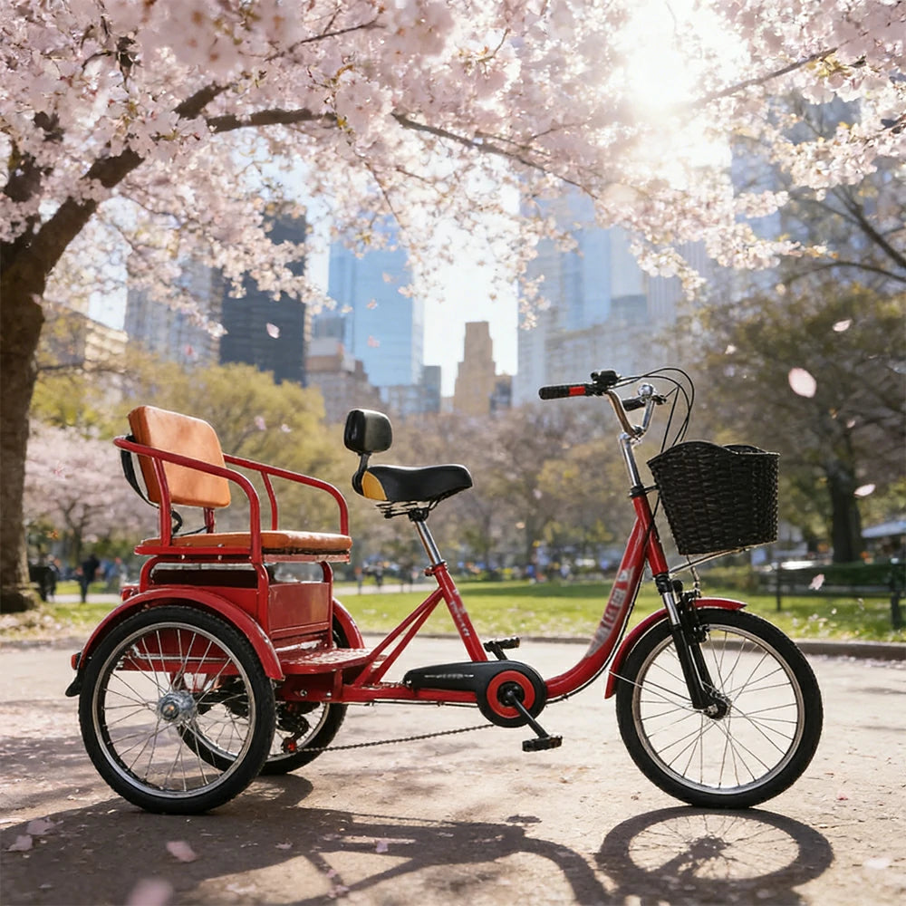 VOLTUS 20" Tricycle with Dual Suspension, Hydraulic Brakes, High Carbon Steel Frame, Ergonomic Vintage Design for Comfort and Stability - Red