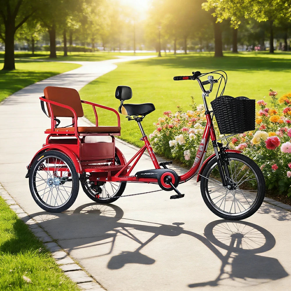 VOLTUS 20" Tricycle with Dual Suspension, Hydraulic Brakes, High Carbon Steel Frame, Ergonomic Vintage Design for Comfort and Stability - Red