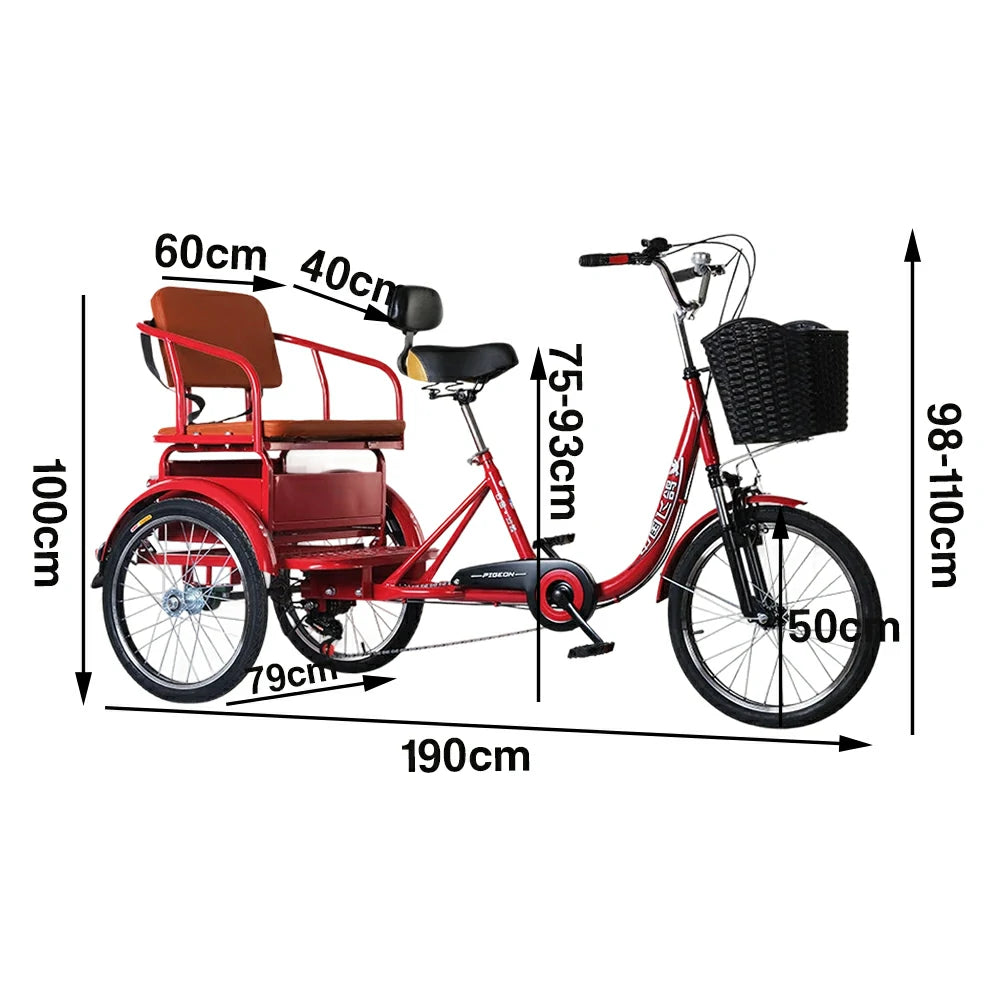 VOLTUS 20" Tricycle with Dual Suspension, Hydraulic Brakes, High Carbon Steel Frame, Ergonomic Vintage Design for Comfort and Stability - Red