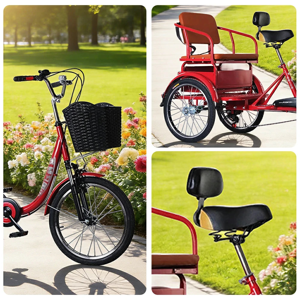 VOLTUS 20" Tricycle with Dual Suspension, Hydraulic Brakes, High Carbon Steel Frame, Ergonomic Vintage Design for Comfort and Stability - Red