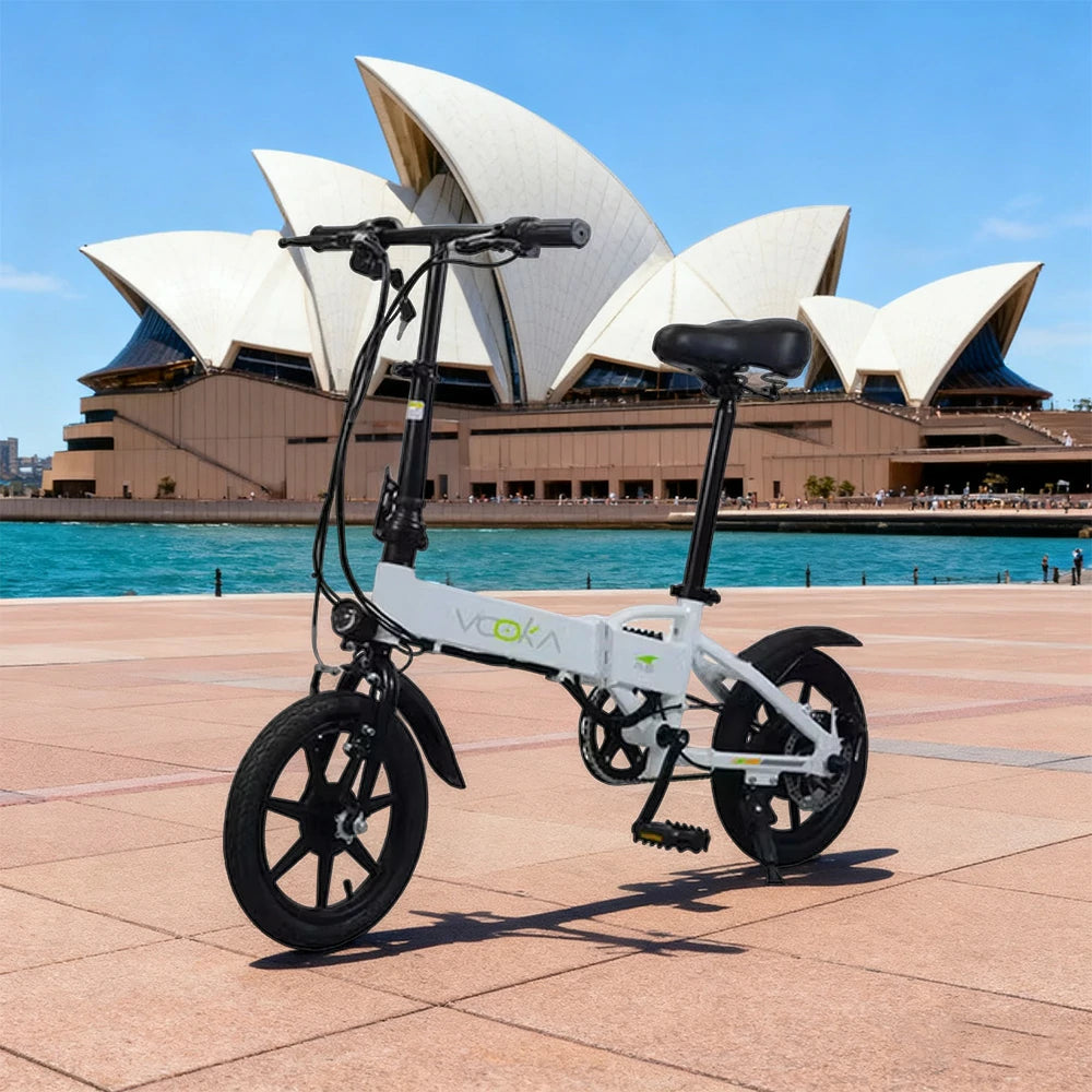 VOLTUS Electric Bike 14" Tires Hidden Lithium Battery 48V7A, Aluminum Frame, 22km Electric Range, 50km Assist Range - White