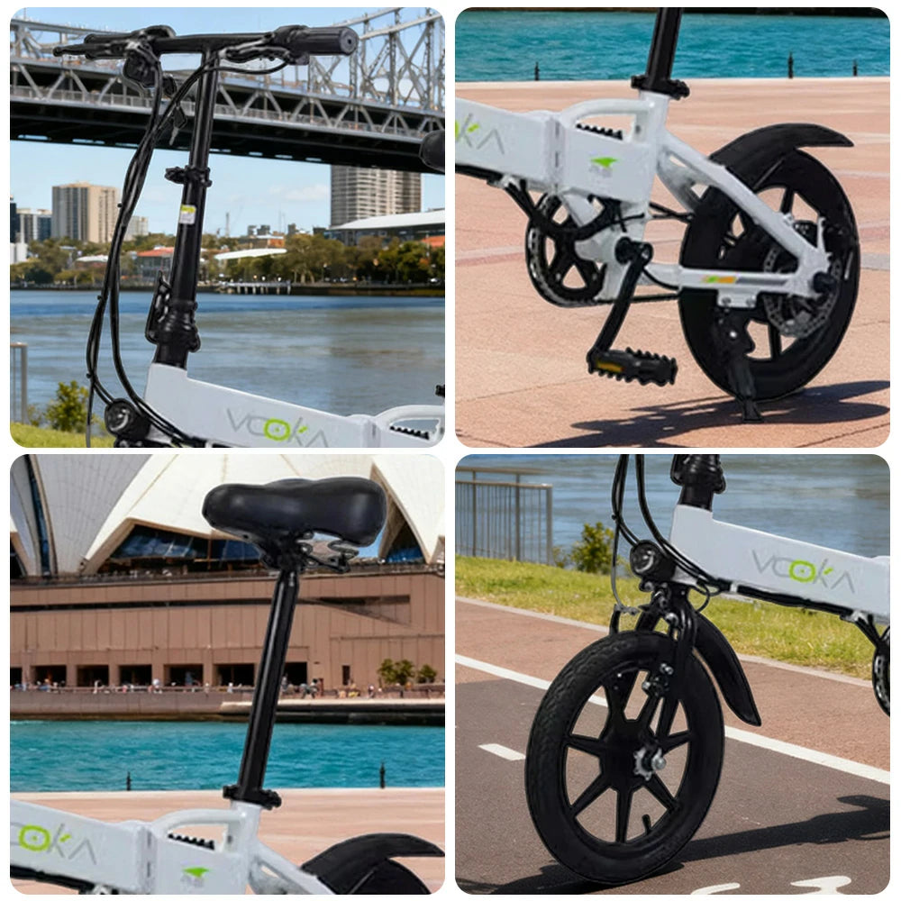 VOLTUS Electric Bike 14" Tires Hidden Lithium Battery 48V7A, Aluminum Frame, 22km Electric Range, 50km Assist Range - White