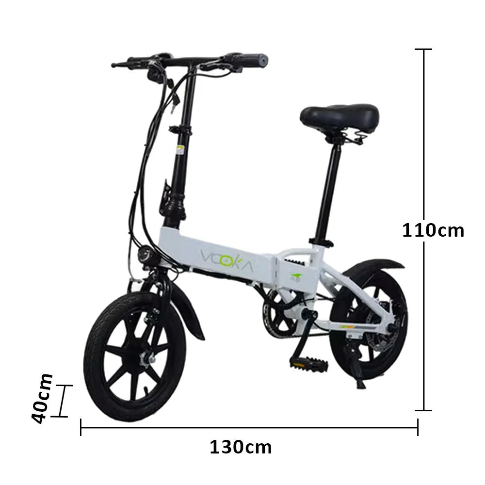 VOLTUS Electric Bike 14" Tires Hidden Lithium Battery 48V7A, Aluminum Frame, 22km Electric Range, 50km Assist Range - White