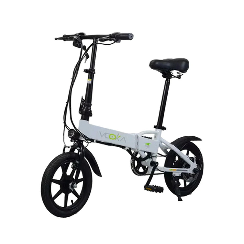 VOLTUS Electric Bike 14" Tires Hidden Lithium Battery 48V7A, Aluminum Frame, 22km Electric Range, 50km Assist Range - White
