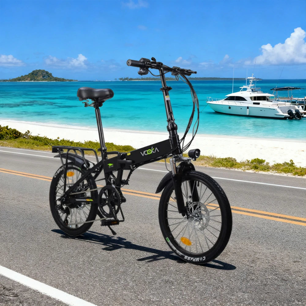 VOLTUS Electric Scooter 48V11A Lithium Battery Aluminum Frame 50km Electric Range, 120km Assisted Range, Shimano 7-speed, 20-inch Steel-wire Tires - Black