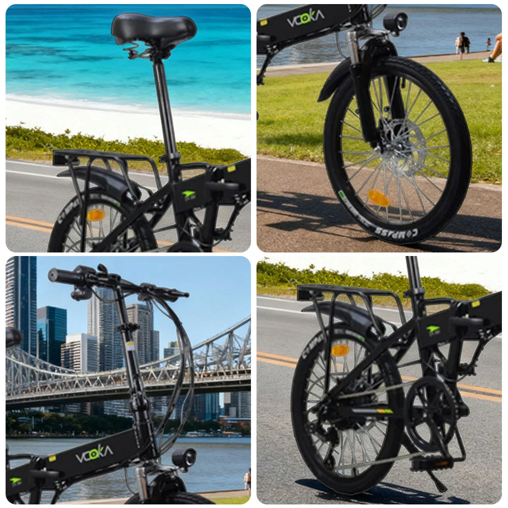 VOLTUS Electric Scooter 48V11A Lithium Battery Aluminum Frame 50km Electric Range, 120km Assisted Range, Shimano 7-speed, 20-inch Steel-wire Tires - Black