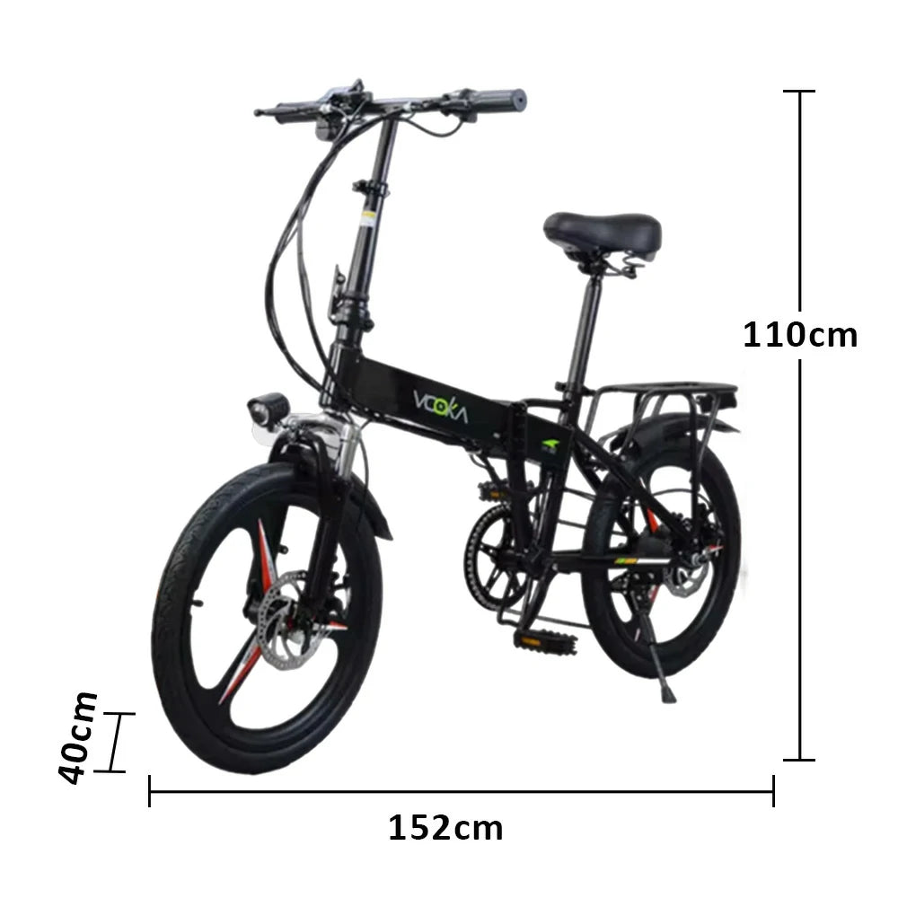 VOLTUS Electric Scooter 48V11A Lithium Battery Aluminum Frame 50km Electric Range, 120km Assisted Range, Shimano 7-speed, 20-inch Magnesium Alloy Integrated Wheels - Black