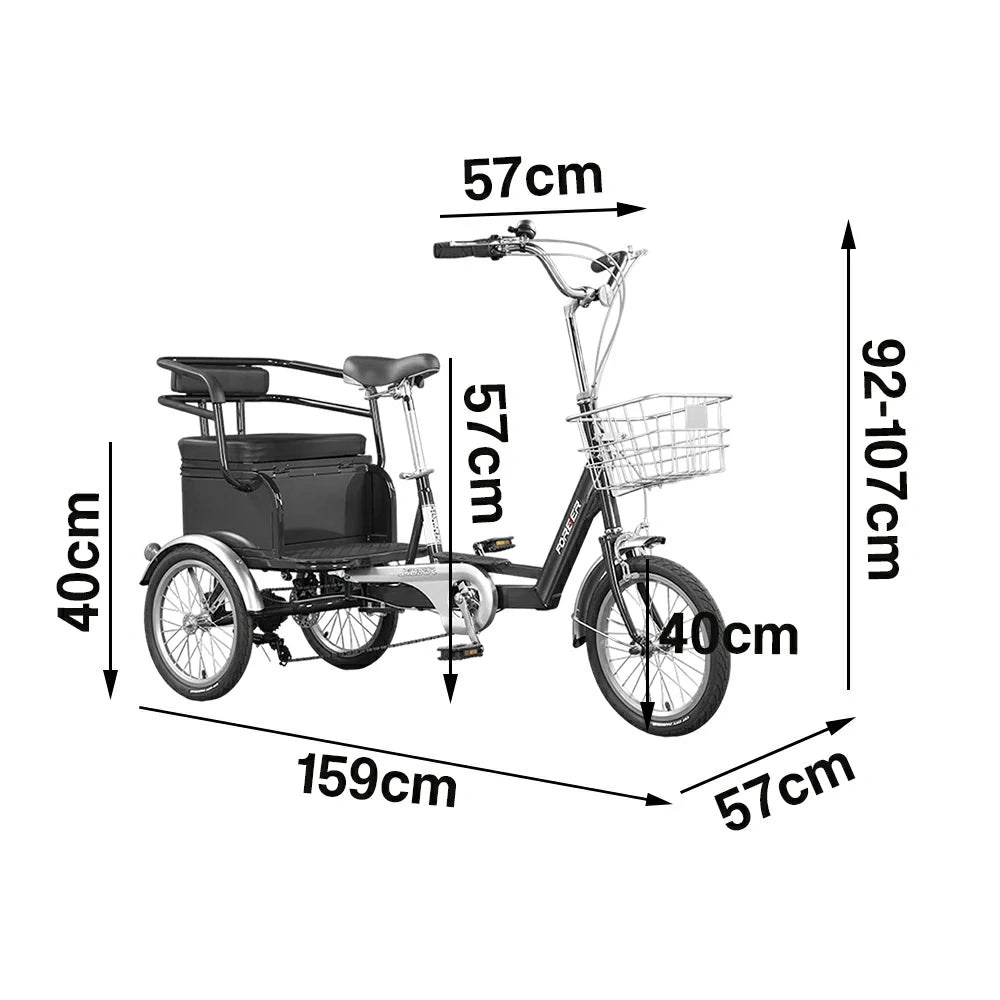 VOLTUS Tricycle, 7-Speed Shimano Drivetrain, Lightweight Aluminum Frame, Rear Baskets for Storage, Max Load 135kg - Black