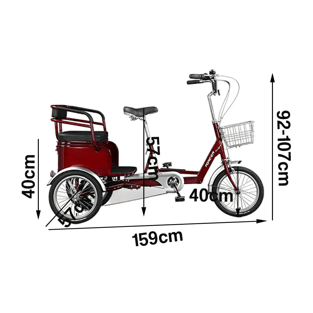 VOLTUS Tricycle, 7-Speed Shimano Drivetrain, Lightweight Aluminum Frame, Rear Baskets for Storage, Max Load 135kg - Red