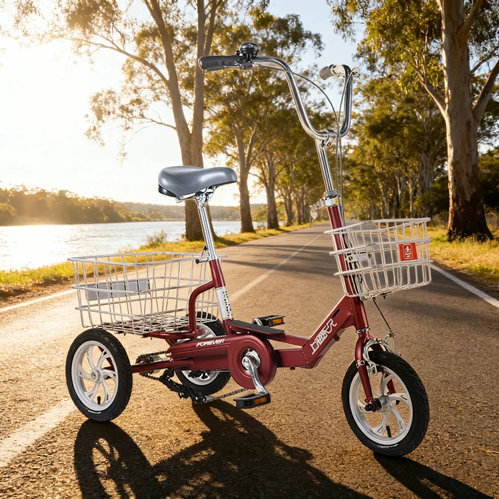 VOLTUS 14" Tricycle Lightweight Aluminum Alloy Frame 135kg Max Load Waterproof Bottom Bracket Large Storage Baskets - Red