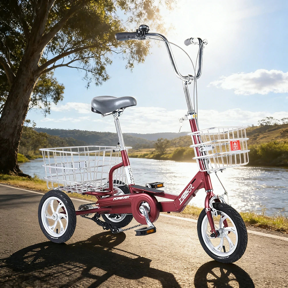 VOLTUS 14" Tricycle Lightweight Aluminum Alloy Frame 135kg Max Load Waterproof Bottom Bracket Large Storage Baskets - Red