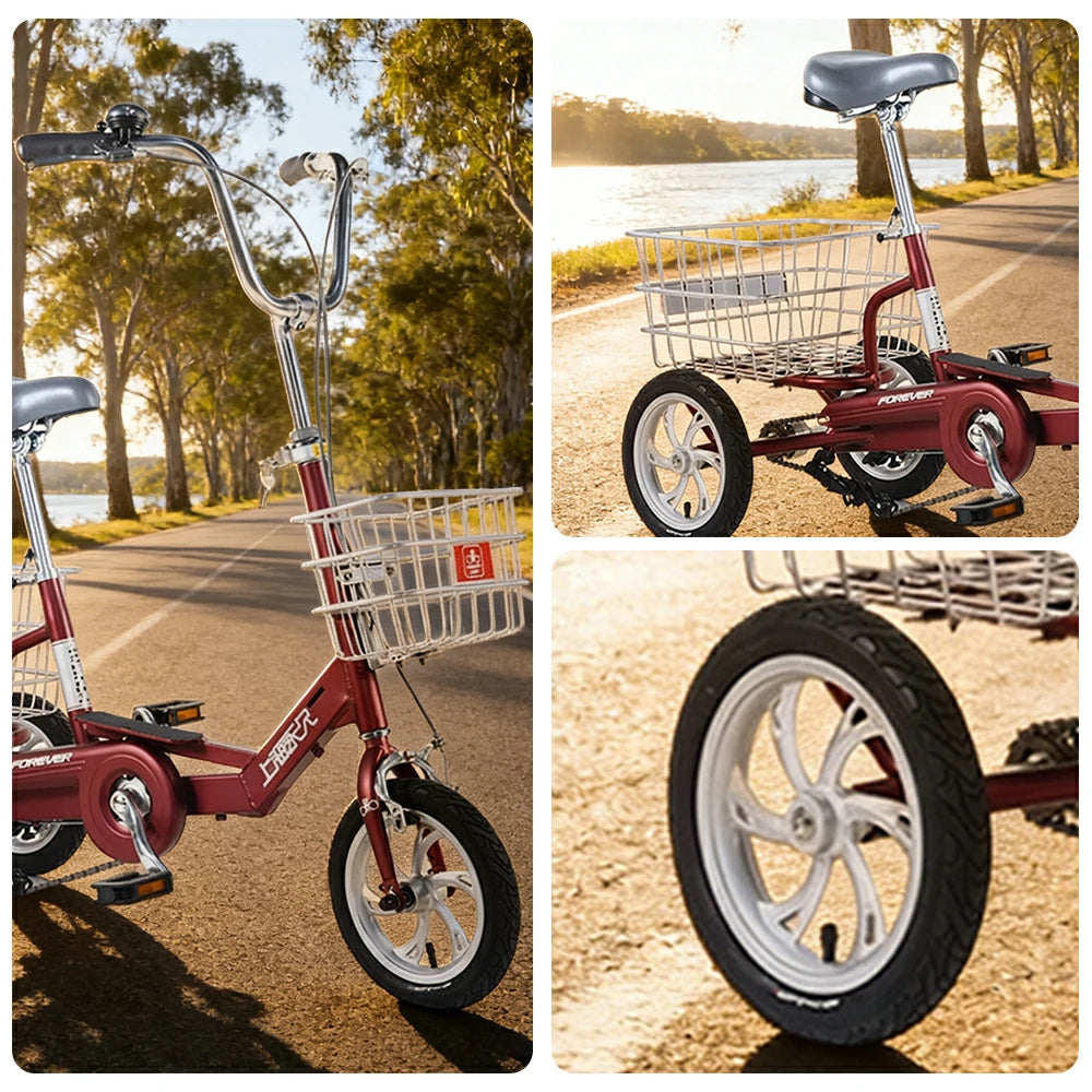 VOLTUS 14" Tricycle Lightweight Aluminum Alloy Frame 135kg Max Load Waterproof Bottom Bracket Large Storage Baskets - Red