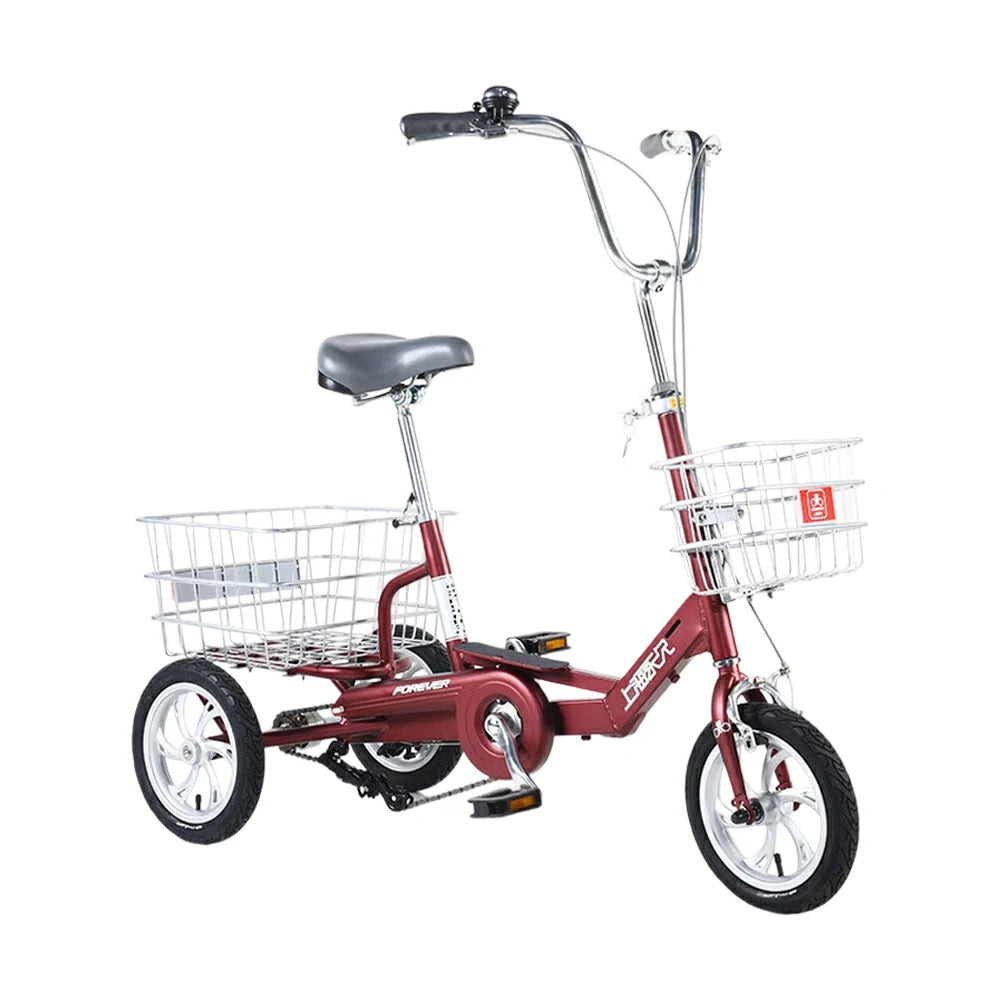 VOLTUS 14" Tricycle Lightweight Aluminum Alloy Frame 135kg Max Load Waterproof Bottom Bracket Large Storage Baskets - Red