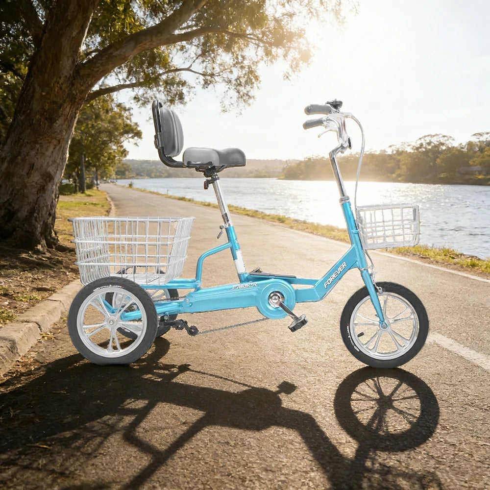 VOLTUS 14" Tricycle Lightweight Aluminum Alloy Frame 135kg Max Load Waterproof Bottom Bracket Large Storage Baskets - Blue