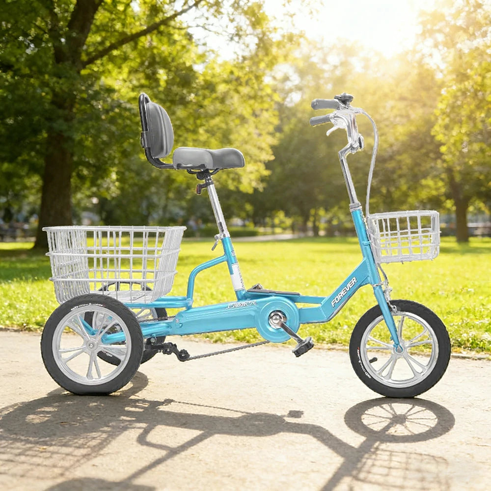 VOLTUS 14" Tricycle Lightweight Aluminum Alloy Frame 135kg Max Load Waterproof Bottom Bracket Large Storage Baskets - Blue