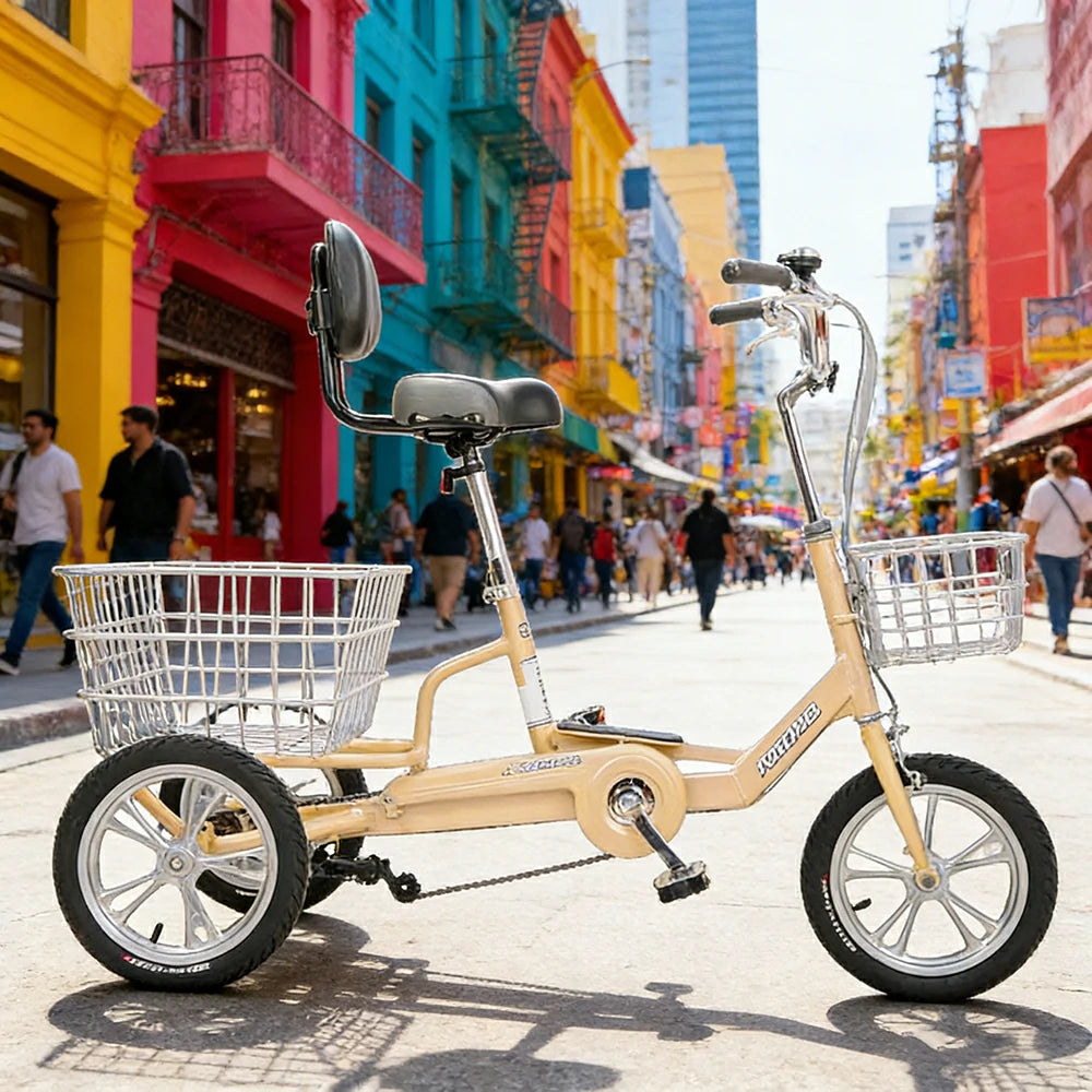 VOLTUS 14" Tricycle Lightweight Aluminum Alloy Frame 135kg Max Load Waterproof Bottom Bracket Large Storage Baskets - Yellow