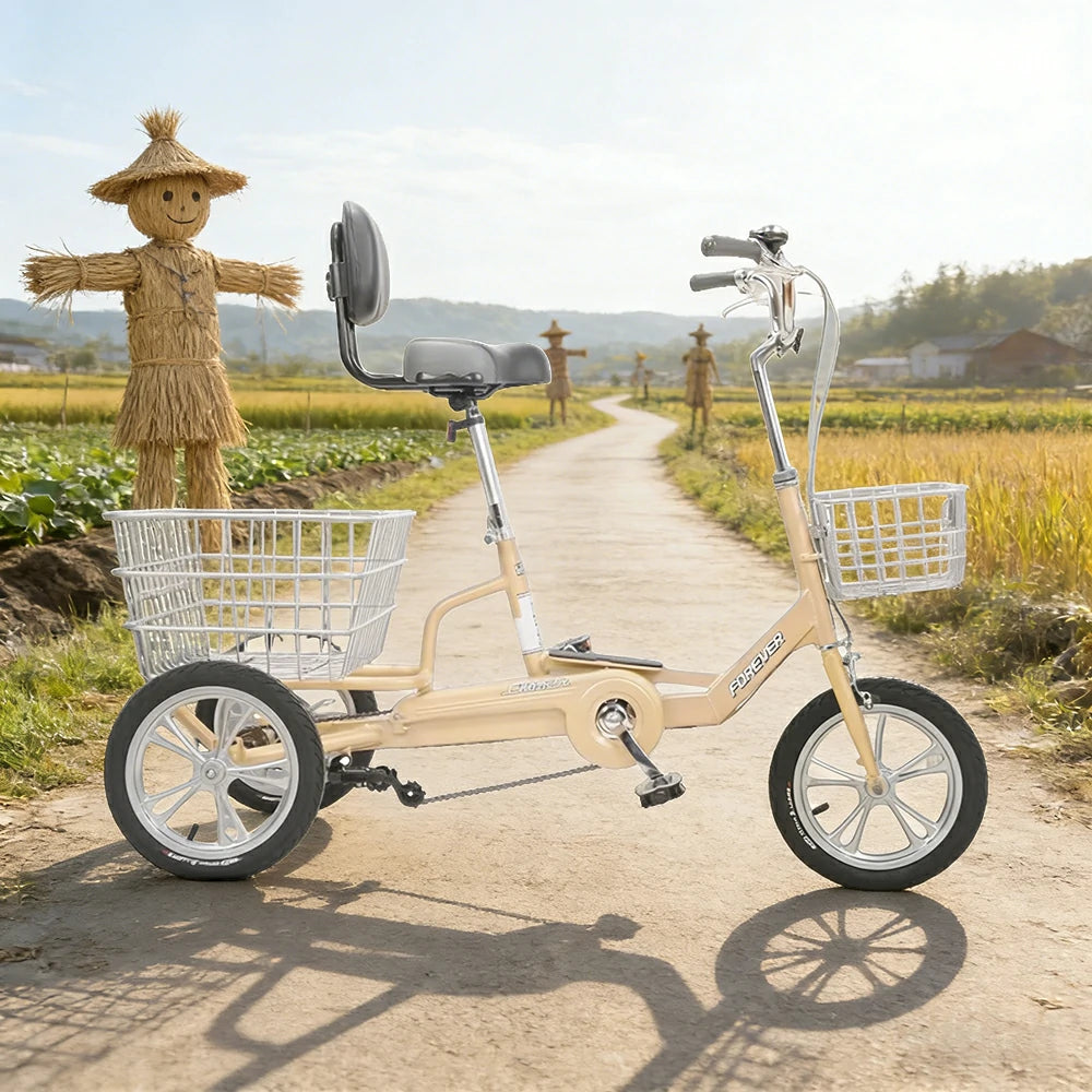 VOLTUS 14" Tricycle Lightweight Aluminum Alloy Frame 135kg Max Load Waterproof Bottom Bracket Large Storage Baskets - Yellow